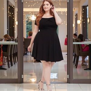 Torrid Black Off-Shoulder Skater Dress Size 3 Fit & Flare Short Sleeve – New